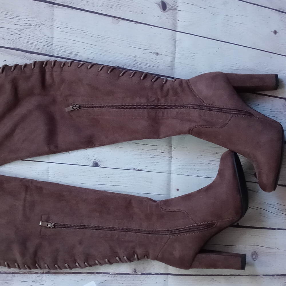 Top Moda Suede Over the Knee Lace Up Boots